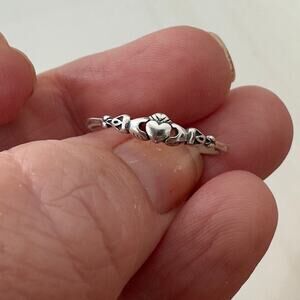Sterling Silver Claddagh Dainty Ring, Irish Ring, Friendship Ring
